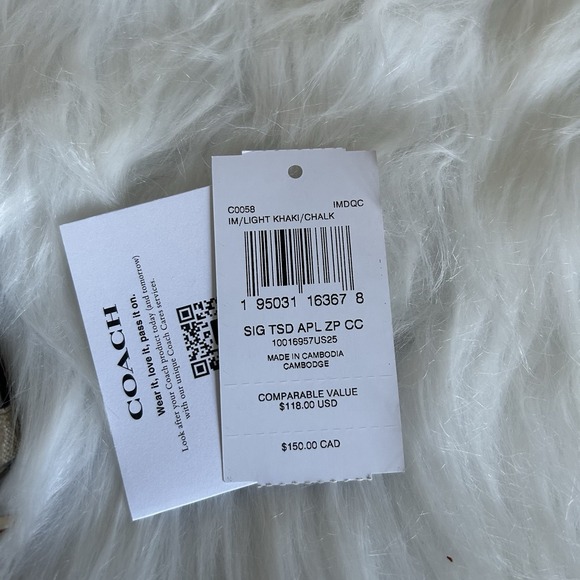 Coach Signature Zip Card Case Light Khaki Chalk C0058 Wristlet ID Window New - Picture 4 of 4